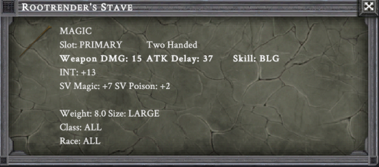 ROOTRENDER'S STAVE item card